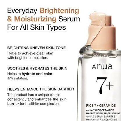 Anua Rice 7+ Ceramide Hydrating Barrier Serum 50ml - Glass Skin & Deep Moisture