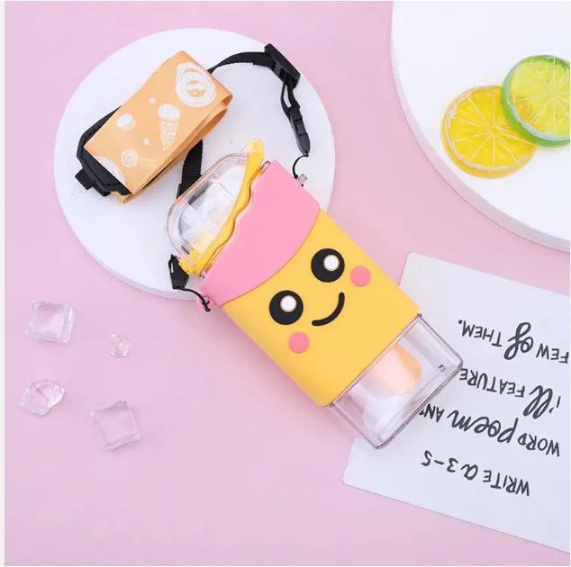 Cute Popsicle Water Bottle For Kids 300ml - Ice Cream Sipper Bottle with Strap