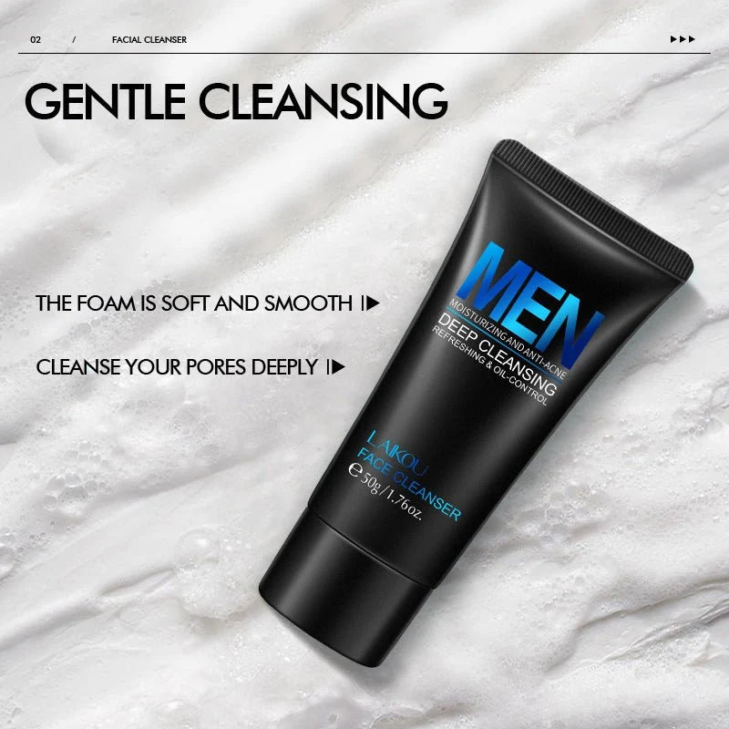 LAIKOU Men Face Cleanser 50g - Moisturizing & Anti-Acne Deep Cleansing
